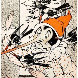1927 Violet Moore Higgins Pinocchio Attacked By Woodpeckers Lithograph DWSS12
